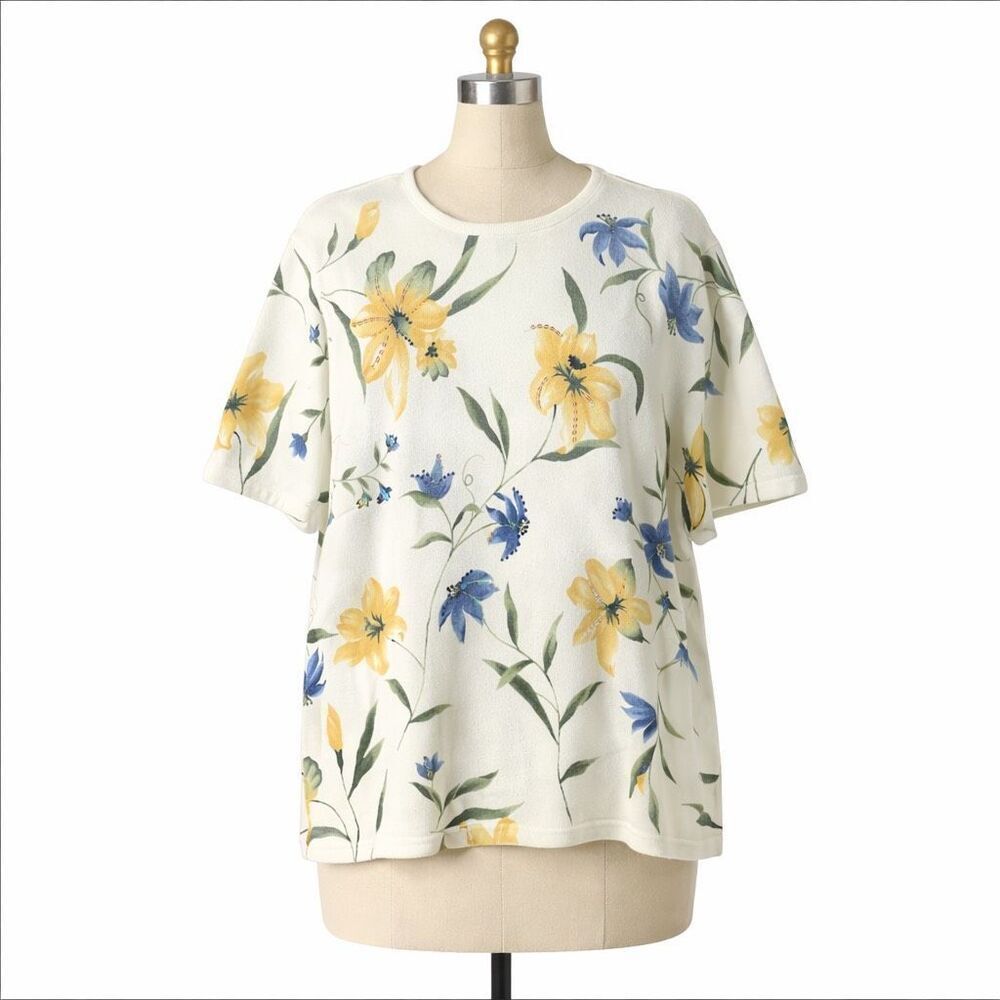 Alfred Dunner Floral Garden Sweater Sz Large Cottagecore Chic Soft Spring Vibes